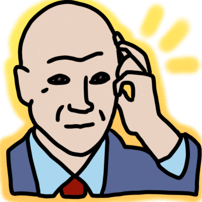 Charles Xavier from X-Men, shown as a pale, older man in a with alopecia universalis in a suit and touching his forehead. there is a glowy yellow outline around him, and three yellow shine lines .